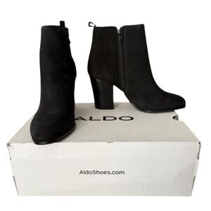 Aldo Noemieflex Black Suede Chunky Block Heel Boots Women’s Size 9